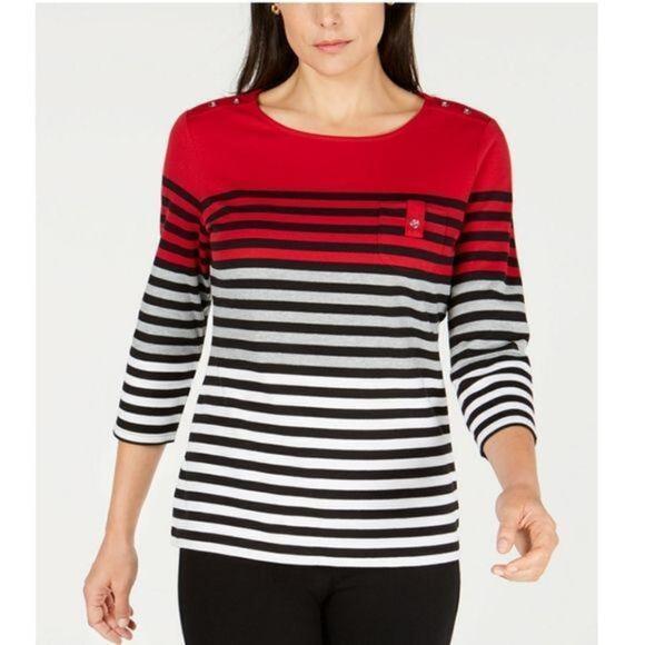 Karen Scott Colorblocked Striped Top PM - Picture 1 of 6